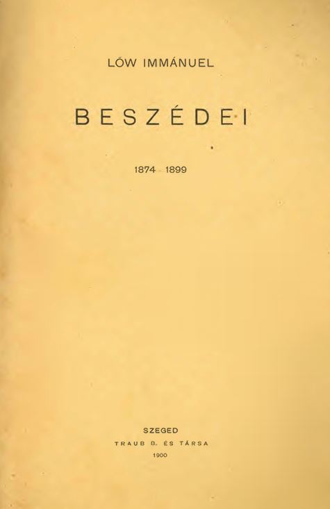 Lőw Imm&aacute;nuel besz&eacute;dei