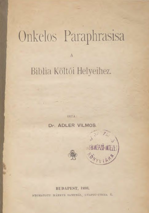 Onkelos paraphrasisa a Biblia k&ouml;ltői helyeihez