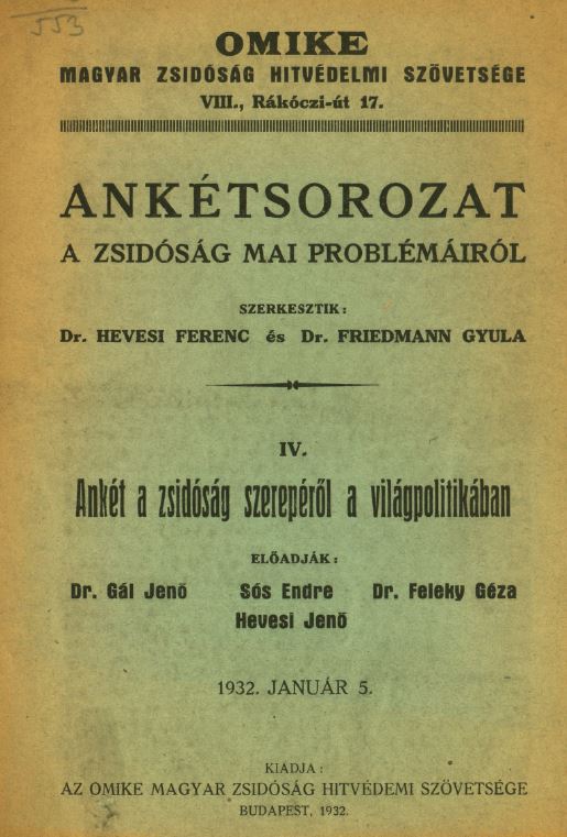 Ank&eacute;t a zsid&oacute;s&aacute;g szerep&eacute;ről a vil&aacute;gpolitik&aacute;ban