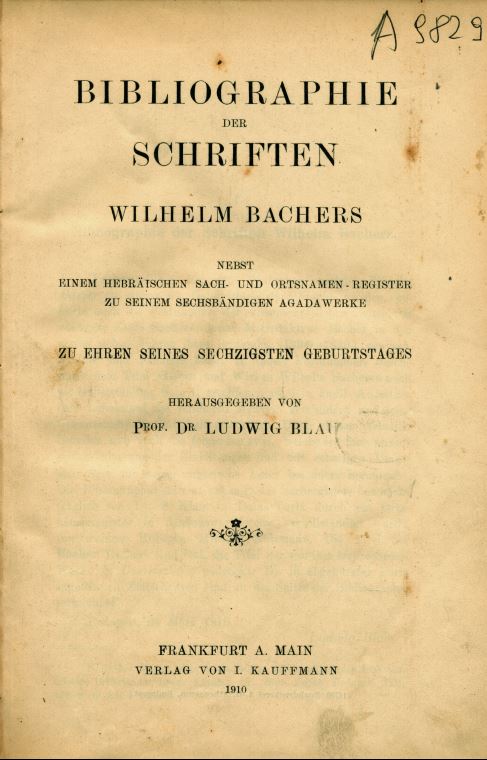 Bibliographie der Schriften Wilhelm Bachers