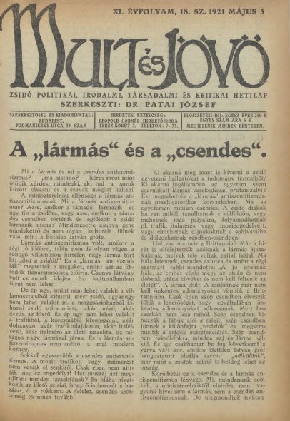 Mult &eacute;s J&ouml;vő 11. &eacute;vf. (1921. m&aacute;jus)