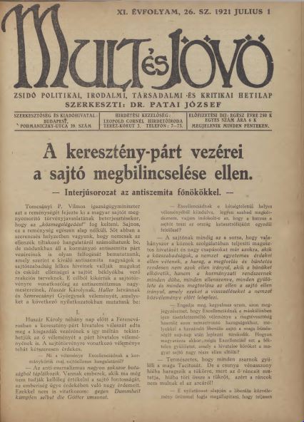 Mult &eacute;s J&ouml;vő 11. &eacute;vf. (1921. j&uacute;lius)