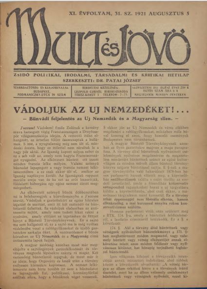 Mult &eacute;s J&ouml;vő 11. &eacute;vf. (1921. augusztus)