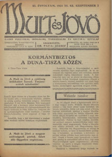 Mult &eacute;s J&ouml;vő 11. &eacute;vf. (1921. szeptember)