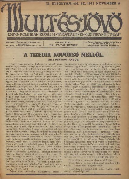 Mult &eacute;s J&ouml;vő 11. &eacute;vf. (1921. november)