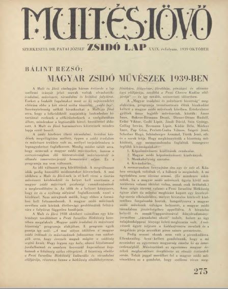 Mult &eacute;s J&ouml;vő 29. &eacute;vf. (1939. okt&oacute;ber)