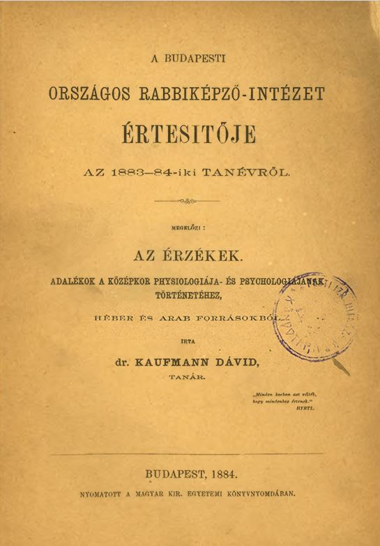 A Budapesti Orsz&aacute;gos Rabbik&eacute;pző-Int&eacute;zet &Eacute;rtes&iacute;tője az 1883-1884-iki tan&eacute;vről