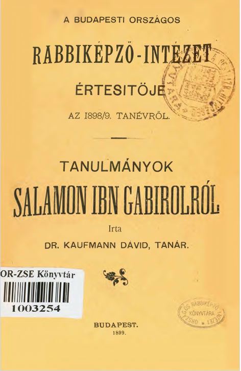 A Budapesti Orsz&aacute;gos Rabbik&eacute;pző-Int&eacute;zet &Eacute;rtes&iacute;tője az 1898-1899-iki tan&eacute;vről