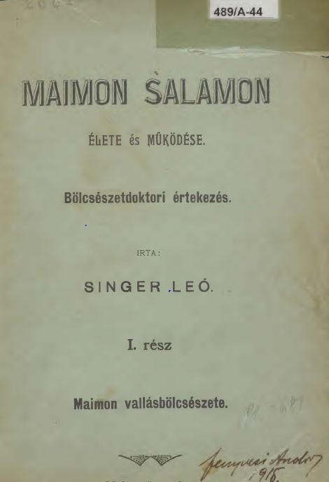 Maimon Salamon &eacute;lete &eacute;s m&uuml;k&ouml;d&eacute;se