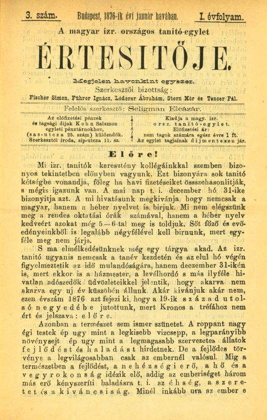 A Magyar Izraelita Orsz&aacute;gos Tan&iacute;t&oacute;-Egylet &eacute;rtes&iacute;tője