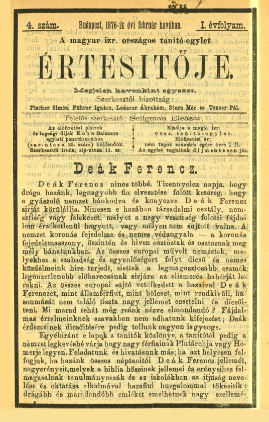 A Magyar Izraelita Orsz&aacute;gos Tan&iacute;t&oacute;-Egylet &eacute;rtes&iacute;tője