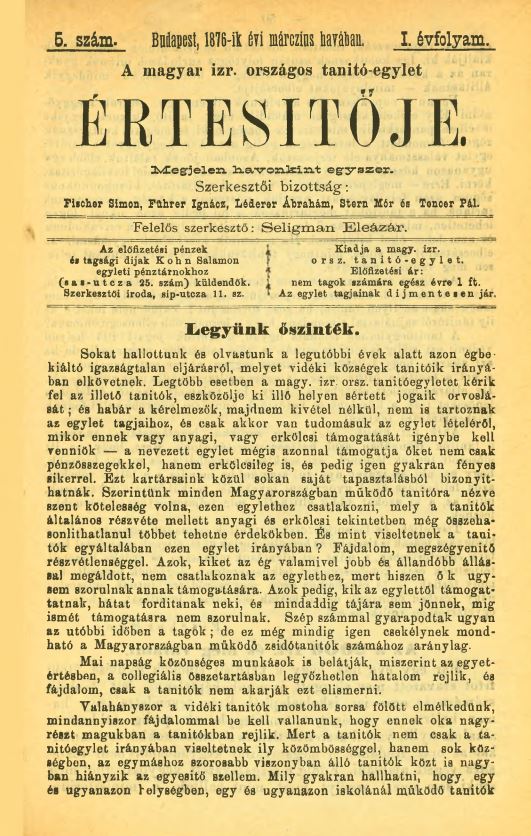 A Magyar Izraelita Orsz&aacute;gos Tan&iacute;t&oacute;-Egylet &eacute;rtes&iacute;tője