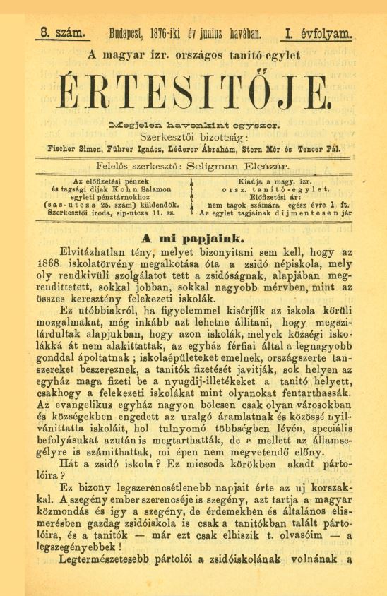 A Magyar Izraelita Orsz&aacute;gos Tan&iacute;t&oacute;-Egylet &eacute;rtes&iacute;tője