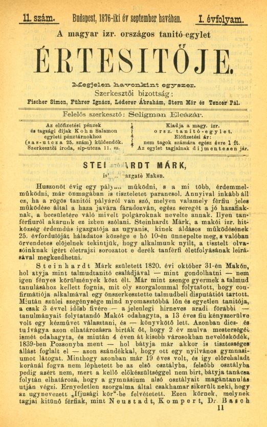 A Magyar Izraelita Orsz&aacute;gos Tan&iacute;t&oacute;-Egylet &eacute;rtes&iacute;tője