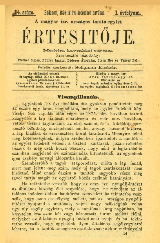 A Magyar Izraelita Orsz&aacute;gos Tan&iacute;t&oacute;-Egylet &eacute;rtes&iacute;tője