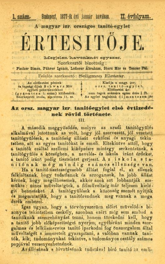 A Magyar Izraelita Orsz&aacute;gos Tan&iacute;t&oacute;-Egylet &eacute;rtes&iacute;tője