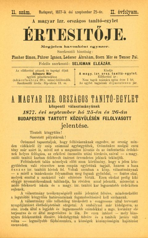 A Magyar Izraelita Orsz&aacute;gos Tan&iacute;t&oacute;-Egylet &eacute;rtes&iacute;tője