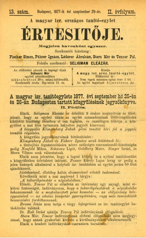 A Magyar Izraelita Orsz&aacute;gos Tan&iacute;t&oacute;-Egylet &eacute;rtes&iacute;tője