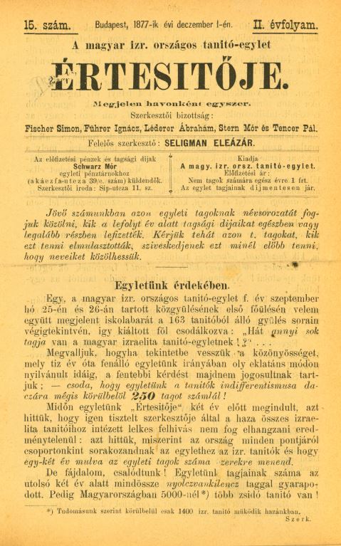 A Magyar Izraelita Orsz&aacute;gos Tan&iacute;t&oacute;-Egylet &eacute;rtes&iacute;tője