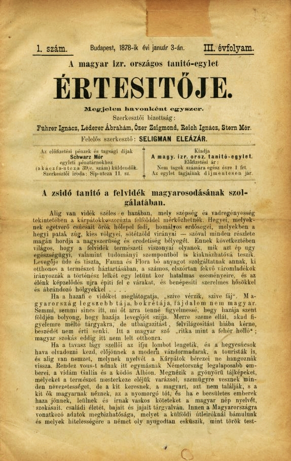 A Magyar Izraelita Orsz&aacute;gos Tan&iacute;t&oacute;-Egylet &eacute;rtes&iacute;tője