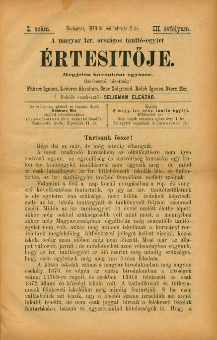 A Magyar Izraelita Orsz&aacute;gos Tan&iacute;t&oacute;-Egylet &eacute;rtes&iacute;tője