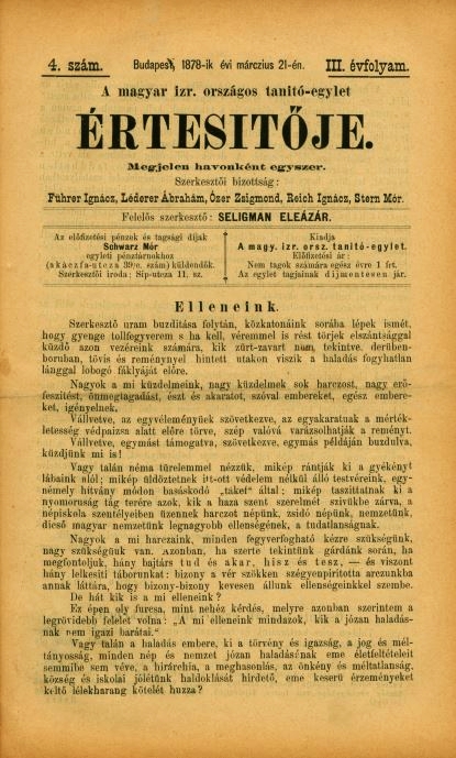 A Magyar Izraelita Orsz&aacute;gos Tan&iacute;t&oacute;-Egylet &eacute;rtes&iacute;tője