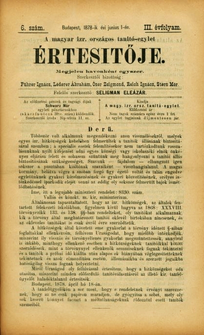 A Magyar Izraelita Orsz&aacute;gos Tan&iacute;t&oacute;-Egylet &eacute;rtes&iacute;tője
