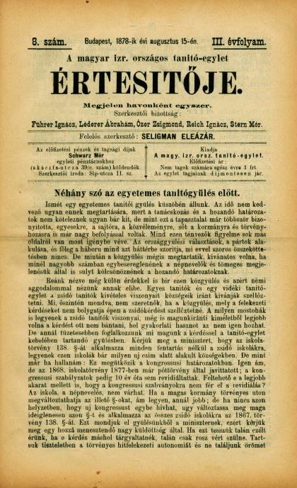 A Magyar Izraelita Orsz&aacute;gos Tan&iacute;t&oacute;-Egylet &eacute;rtes&iacute;tője