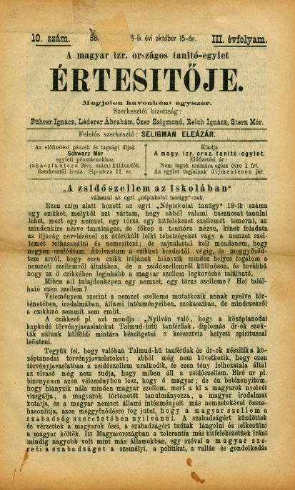 A Magyar Izraelita Orsz&aacute;gos Tan&iacute;t&oacute;-Egylet &eacute;rtes&iacute;tője