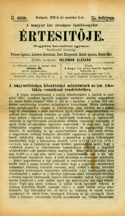 A Magyar Izraelita Orsz&aacute;gos Tan&iacute;t&oacute;-Egylet &eacute;rtes&iacute;tője