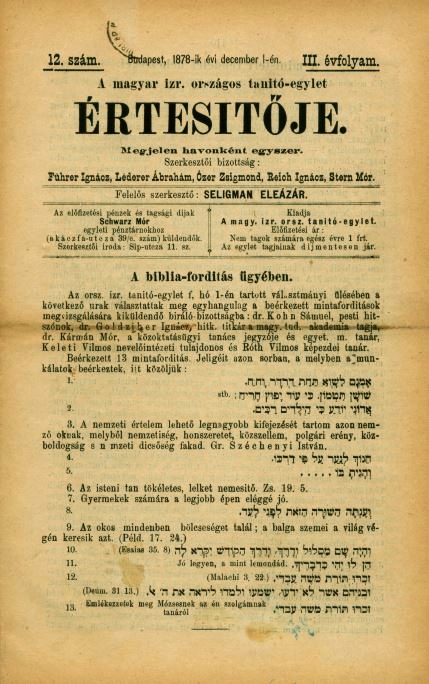 A Magyar Izraelita Orsz&aacute;gos Tan&iacute;t&oacute;-Egylet &eacute;rtes&iacute;tője