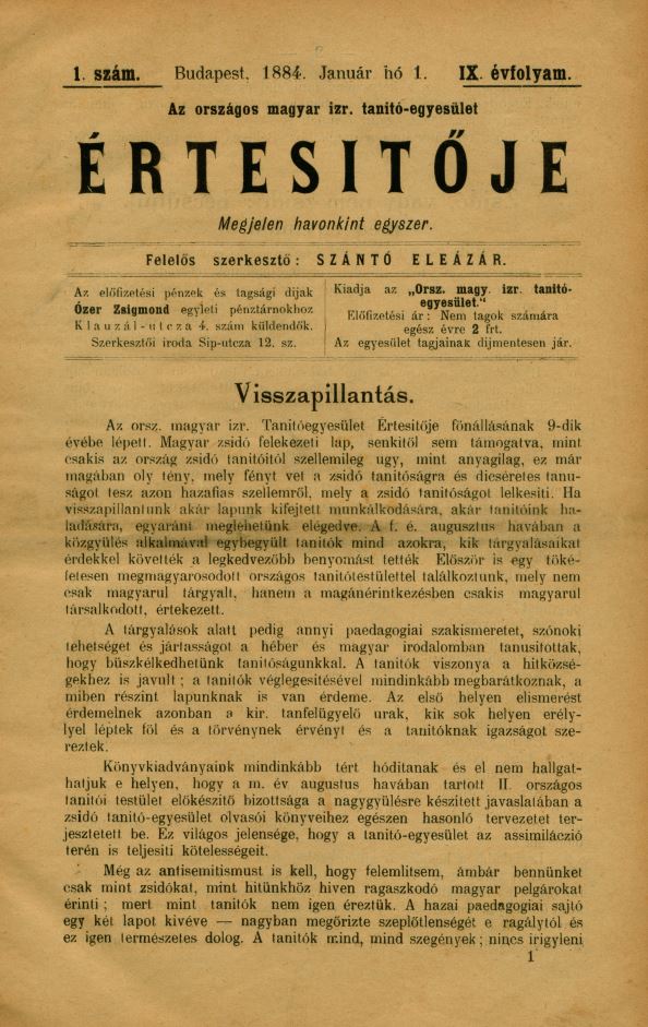 A Magyar Izraelita Orsz&aacute;gos Tan&iacute;t&oacute;-Egylet &eacute;rtes&iacute;tője