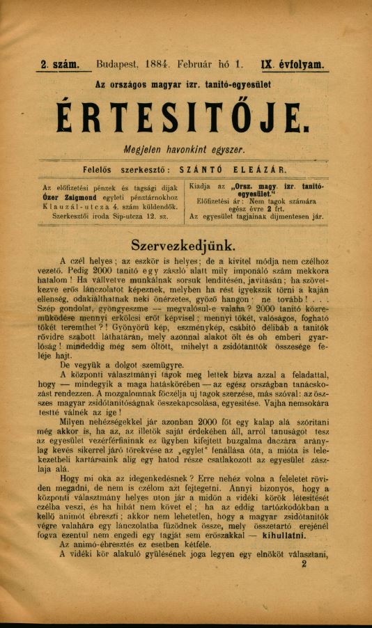 A Magyar Izraelita Orsz&aacute;gos Tan&iacute;t&oacute;-Egylet &eacute;rtes&iacute;tője