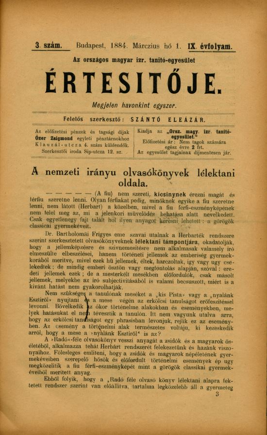 A Magyar Izraelita Orsz&aacute;gos Tan&iacute;t&oacute;-Egylet &eacute;rtes&iacute;tője