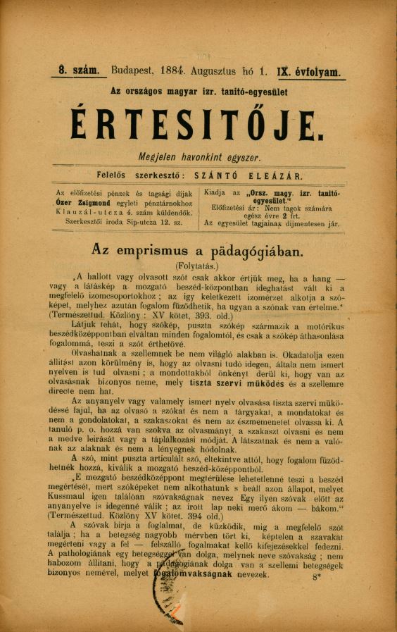 A Magyar Izraelita Orsz&aacute;gos Tan&iacute;t&oacute;-Egylet &eacute;rtes&iacute;tője