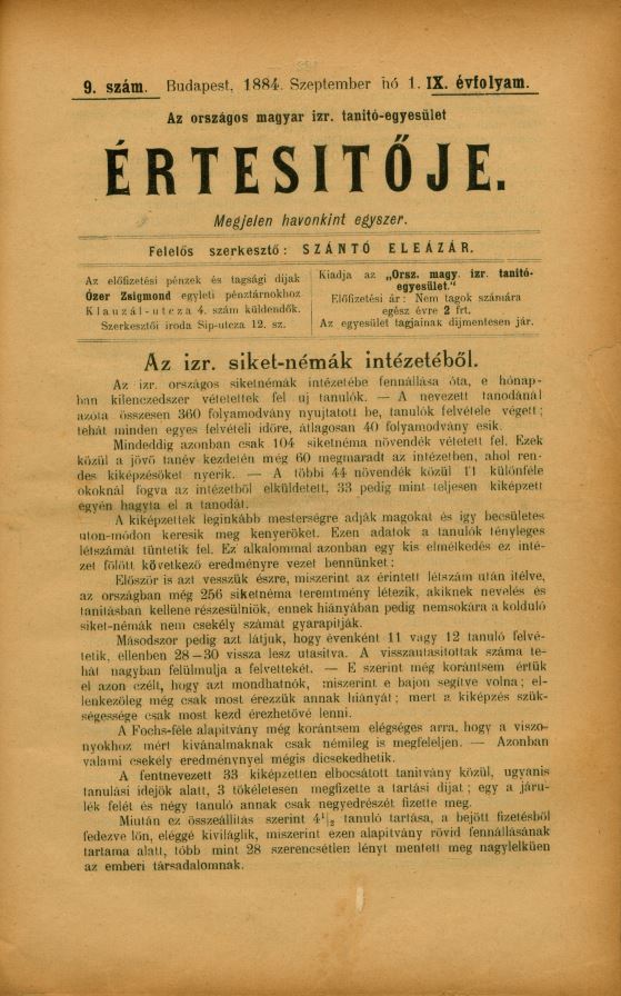 A Magyar Izraelita Orsz&aacute;gos Tan&iacute;t&oacute;-Egylet &eacute;rtes&iacute;tője