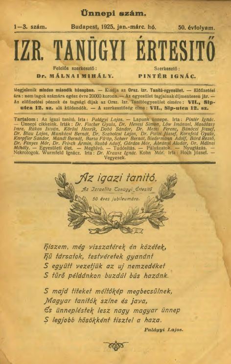 Izraelita Tan&uuml;gyi &Eacute;rtes&iacute;tő