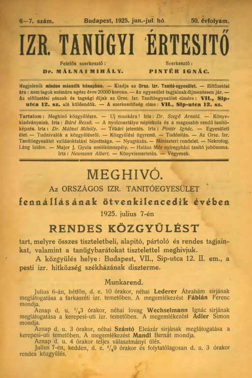 Izraelita Tan&uuml;gyi &Eacute;rtes&iacute;tő