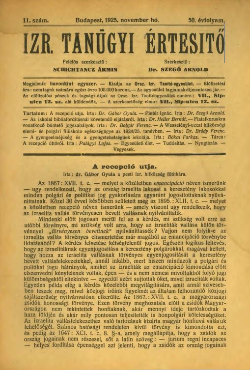 Izraelita Tan&uuml;gyi &Eacute;rtes&iacute;tő