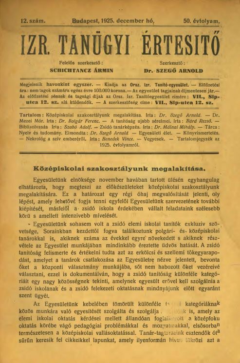 Izraelita Tan&uuml;gyi &Eacute;rtes&iacute;tő