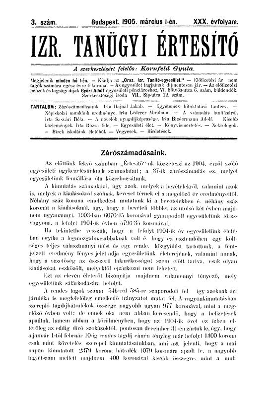 Izraelita Tan&uuml;gyi &Eacute;rtes&iacute;tő