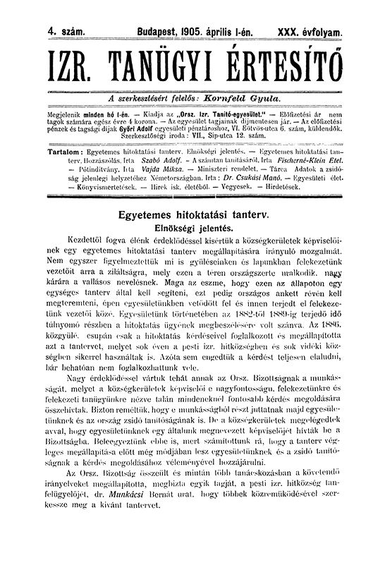 Izraelita Tan&uuml;gyi &Eacute;rtes&iacute;tő