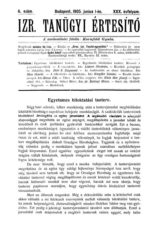 Izraelita Tan&uuml;gyi &Eacute;rtes&iacute;tő