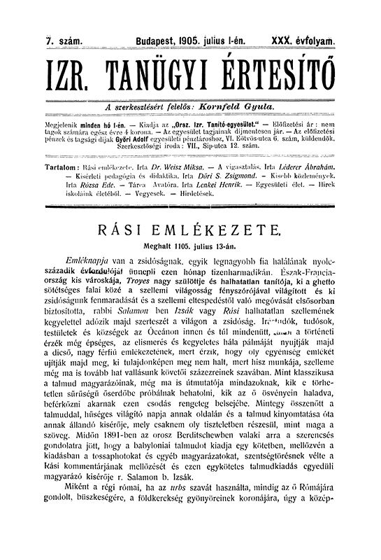 Izraelita Tan&uuml;gyi &Eacute;rtes&iacute;tő