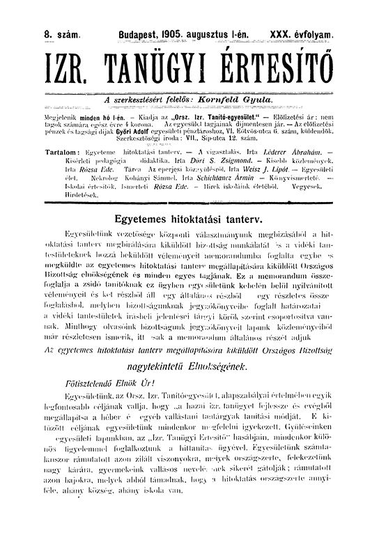 Izraelita Tan&uuml;gyi &Eacute;rtes&iacute;tő