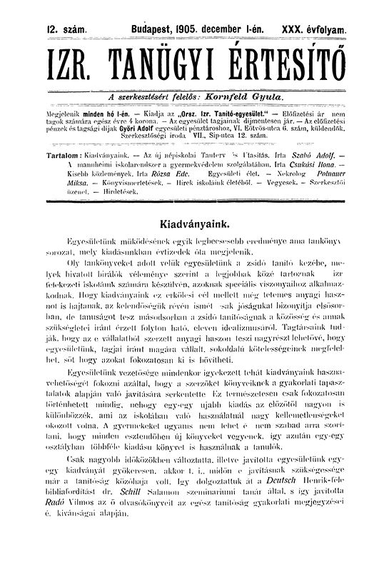 Izraelita Tan&uuml;gyi &Eacute;rtes&iacute;tő