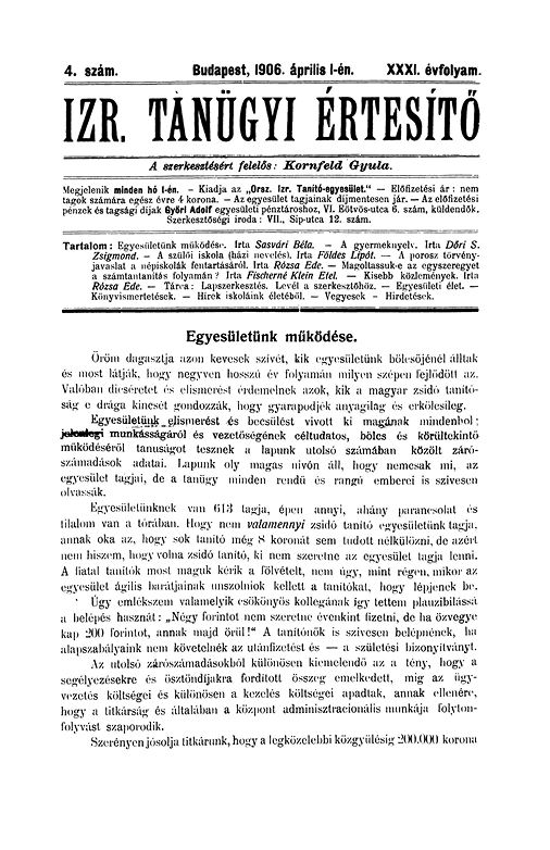 Izraelita Tan&uuml;gyi &Eacute;rtes&iacute;tő