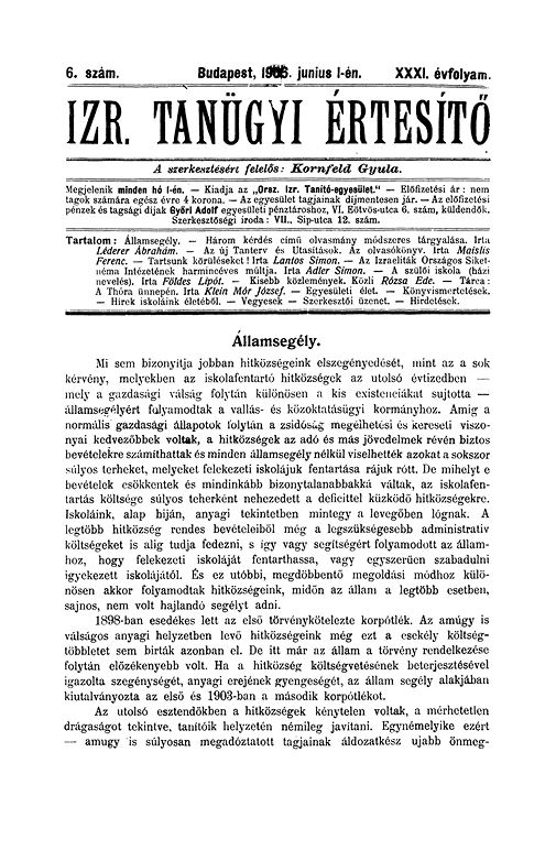 Izraelita Tan&uuml;gyi &Eacute;rtes&iacute;tő