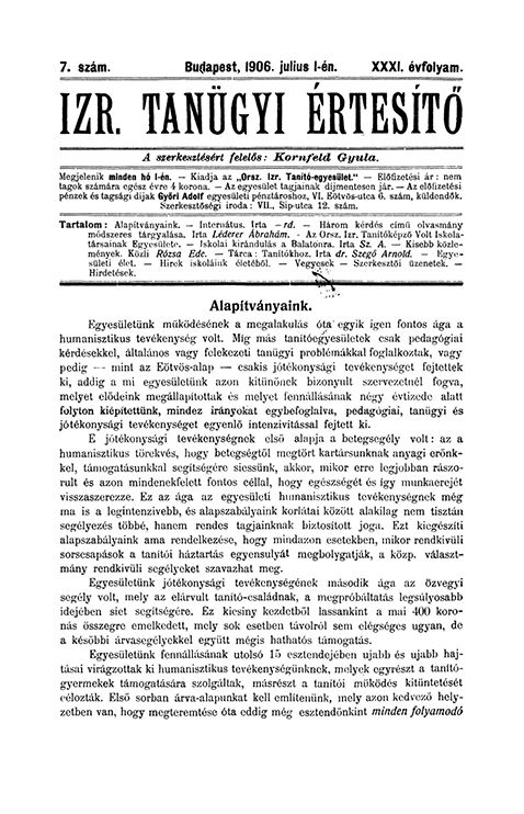 Izraelita Tan&uuml;gyi &Eacute;rtes&iacute;tő