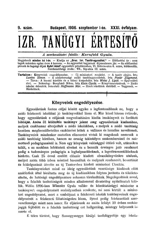Izraelita Tan&uuml;gyi &Eacute;rtes&iacute;tő